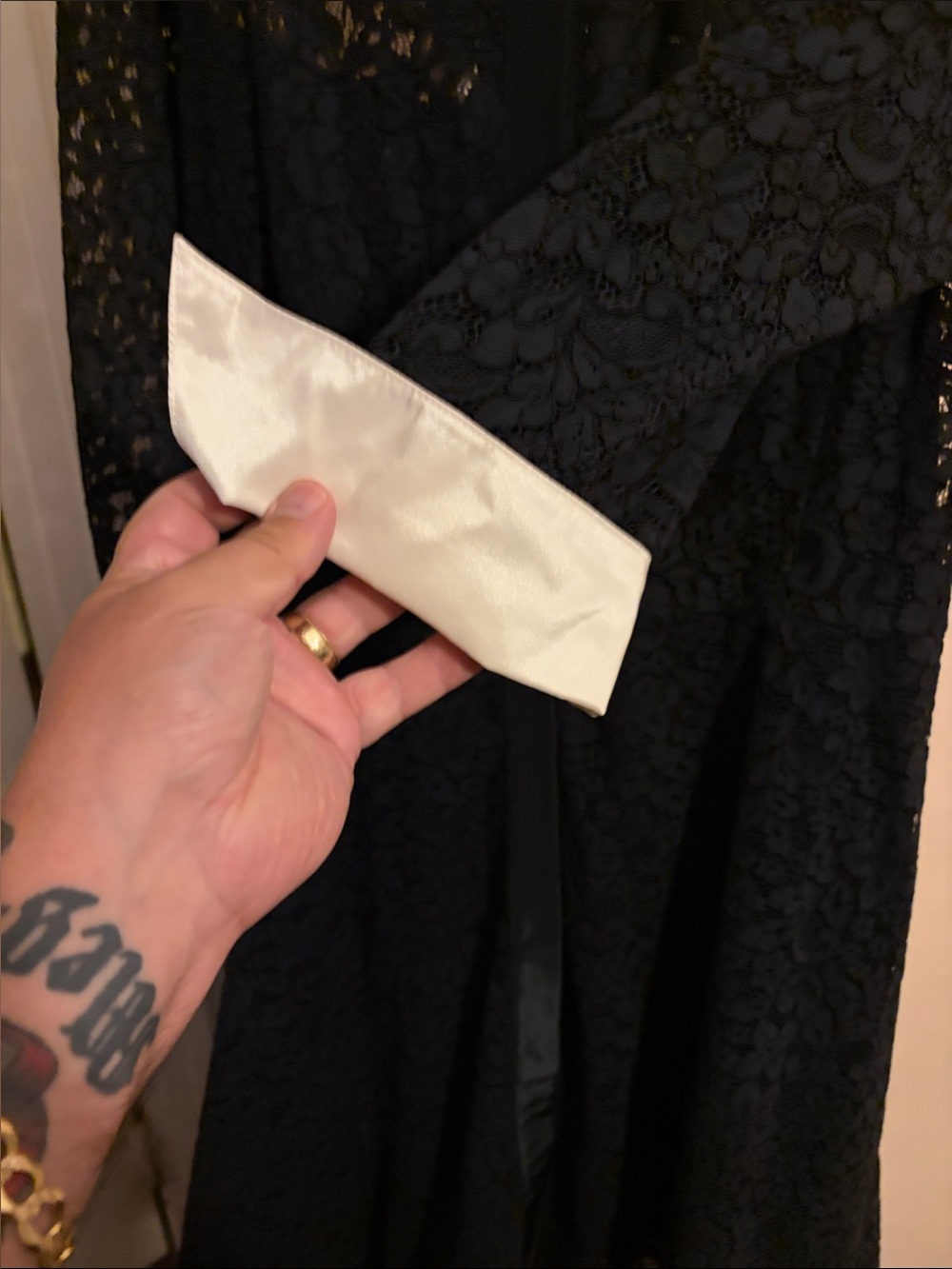 Teri Jon Black Lace Maxi Dress with White Collar and Cuffs - Picture 15 of 16